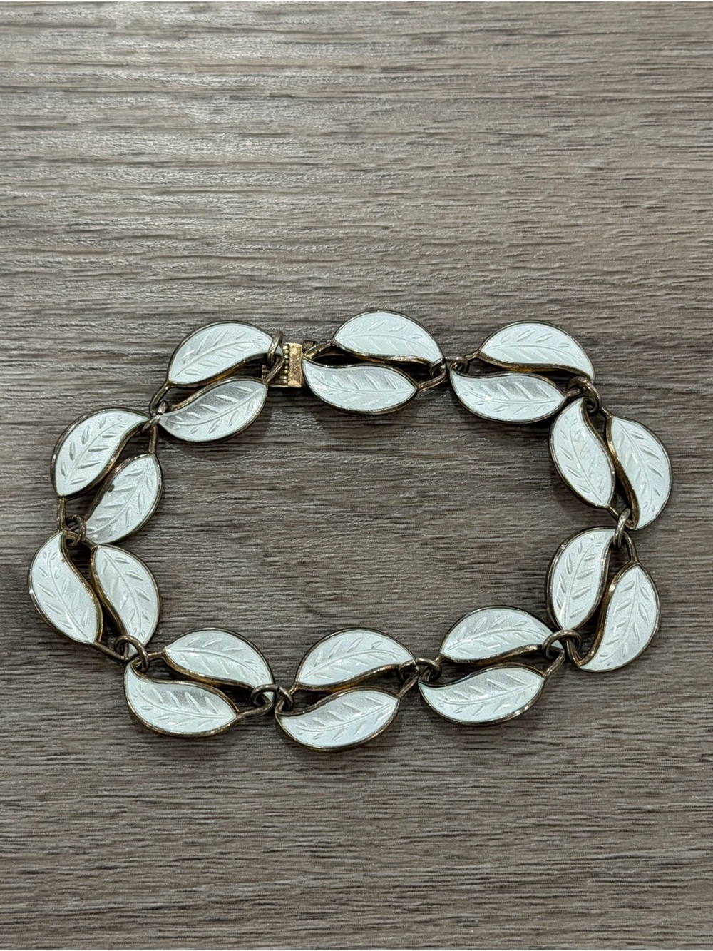 David Andersen Norway Sterling Silver White Enamel Double Leaf Bracelet Vintage